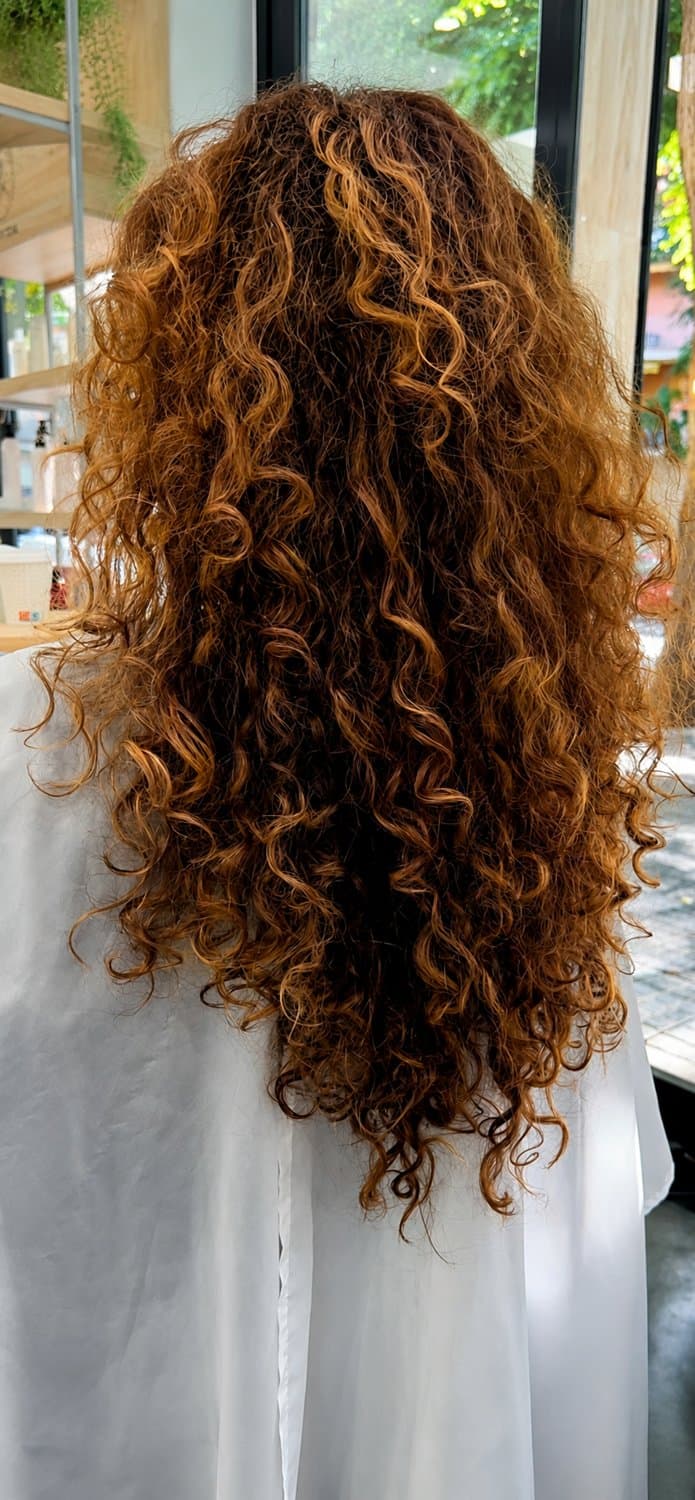 Cabello rizado sin definir antes del trabajo